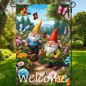 Fairy Tale Forest Gnomes Welcome Garden Flag